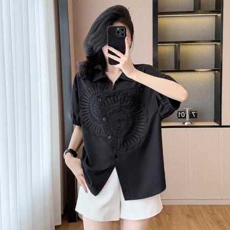 BY15336# 夏季新款女装衬衫短袖时尚大码胖MM宽松显瘦洋气减龄遮肚子上衣女服裝批發女裝批發服飾貨源