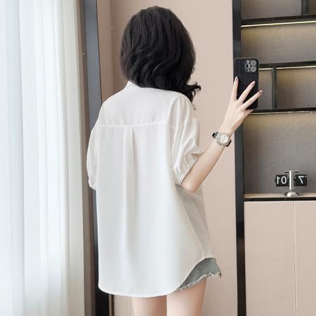 BY15336# 夏季新款女装衬衫短袖时尚大码胖MM宽松显瘦洋气减龄遮肚子上衣女服裝批發女裝批發服飾貨源