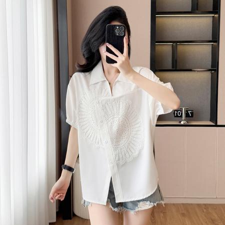 BY15336# 夏季新款女装衬衫短袖时尚大码胖MM宽松显瘦洋气减龄遮肚子上衣女服裝批發女裝批發服飾貨源