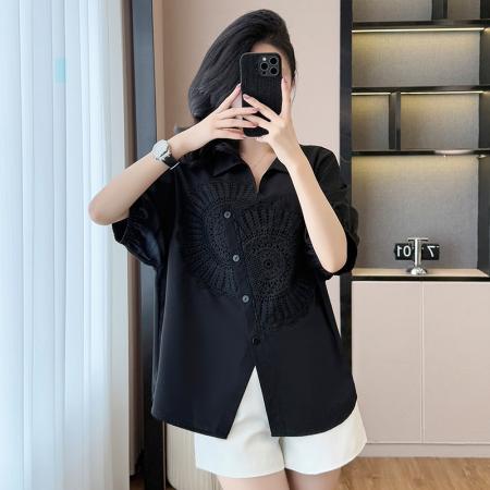 BY15336# 夏季新款女装衬衫短袖时尚大码胖MM宽松显瘦洋气减龄遮肚子上衣女服裝批發女裝批發服飾貨源