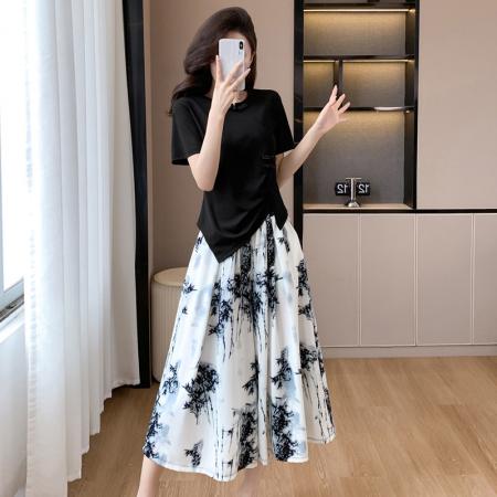 BY15339# 夏季新款套装短袖T恤上衣裤裙大码女装宽松型时尚显瘦国潮两件套服裝批發女裝批發服飾貨源