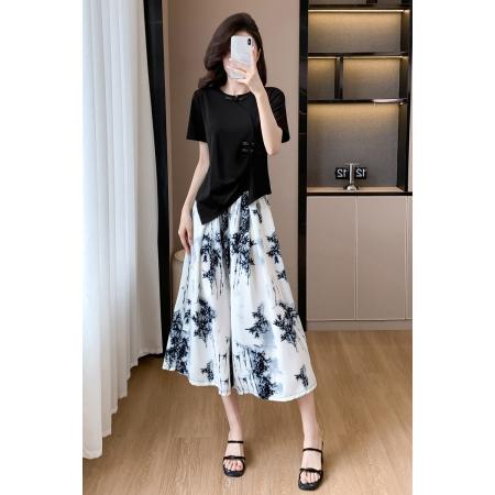 BY15339# 夏季新款套装短袖T恤上衣裤裙大码女装宽松型时尚显瘦国潮两件套服裝批發女裝批發服飾貨源