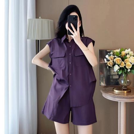BY15341# 时尚衬衫短裤两件套女夏季新款轻薄阔腿裤十三行时尚套装服裝批發女裝批發服飾貨源