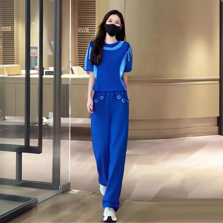 BY15349# 欧货休闲运动套装女夏季新款时尚洋气设计感撞色短袖两件套潮服裝批發女裝批發服飾貨源