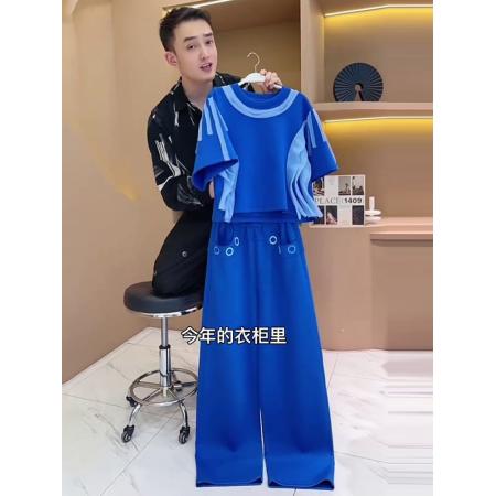 BY15349# 欧货休闲运动套装女夏季新款时尚洋气设计感撞色短袖两件套潮服裝批發女裝批發服飾貨源