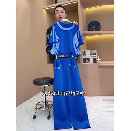 BY15349# 欧货休闲运动套装女夏季新款时尚洋气设计感撞色短袖两件套潮服裝批發女裝批發服飾貨源