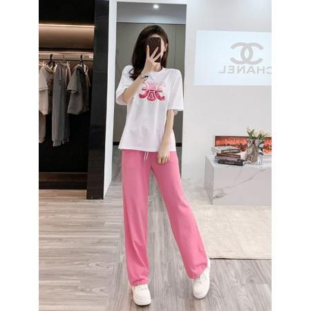 BY15358# 夏季新款女装时尚潮牌宽松休闲印花短袖白体t恤灯笼裤套装两件套服裝批發女裝批發服飾貨源