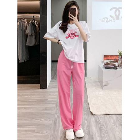 BY15358# 夏季新款女装时尚潮牌宽松休闲印花短袖白体t恤灯笼裤套装两件套服裝批發女裝批發服飾貨源