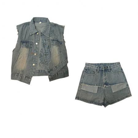 BY15366# 夏季新款成套搭配时尚马甲短裤套装女高档显瘦大码宽松休闲两件套服裝批發女裝批發服飾貨源