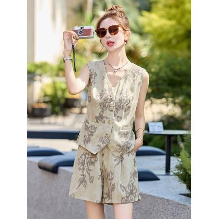 BY15373# 休闲时尚夏季短裤棉麻套装女新款女装洋气两件套穿搭一整套服裝批發女裝批發服飾貨源