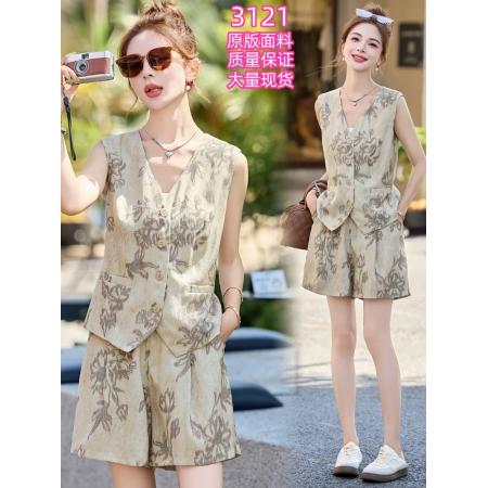 BY15373# 休闲时尚夏季短裤棉麻套装女新款女装洋气两件套穿搭一整套服裝批發女裝批發服飾貨源