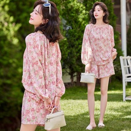 BY15374# 小个子短裤套装女夏季新款漂亮碎花衬衫减龄高级感防晒两件套服裝批發女裝批發服飾貨源