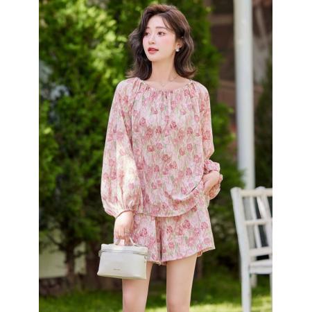 BY15374# 小个子短裤套装女夏季新款漂亮碎花衬衫减龄高级感防晒两件套服裝批發女裝批發服飾貨源