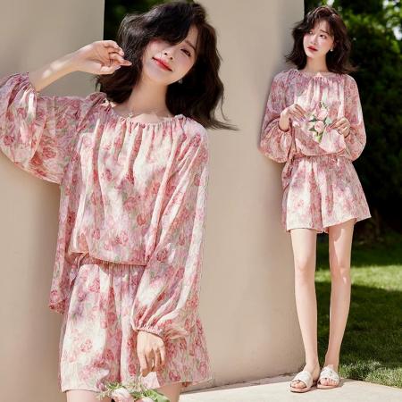 BY15374# 小个子短裤套装女夏季新款漂亮碎花衬衫减龄高级感防晒两件套服裝批發女裝批發服飾貨源