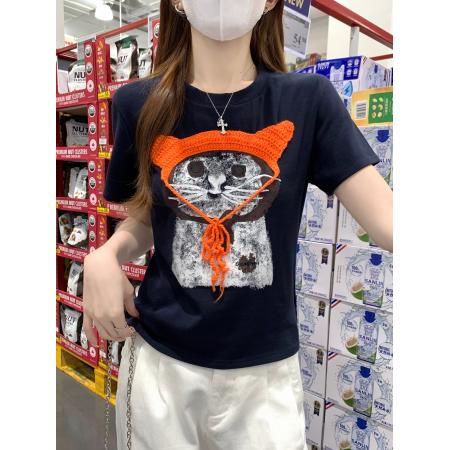 BY15375# 美式条纹短袖t恤夏潮新款短款修身五分袖U领上衣韩版女装服裝批發女裝批發服飾貨源