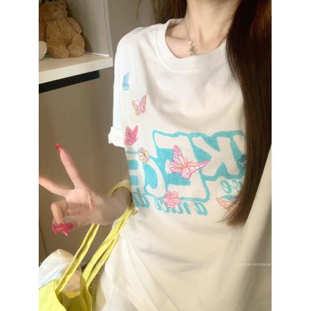 BY15380# 32支双纱纯棉短袖t恤男夏新款中长宽松刺绣圆领上衣女装服裝批發女裝批發服飾貨源