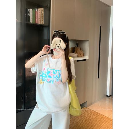 BY15380# 32支双纱纯棉短袖t恤男夏新款中长宽松刺绣圆领上衣女装服裝批發女裝批發服飾貨源