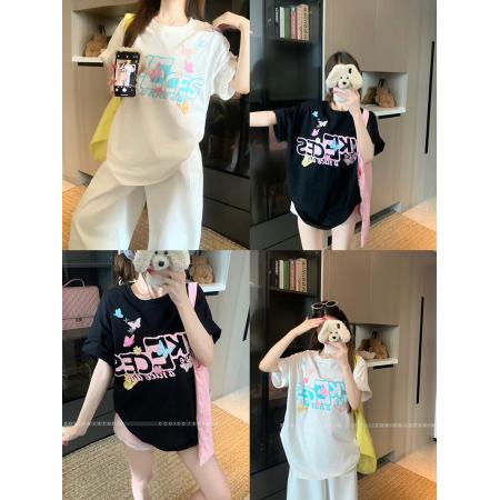 BY15380# 32支双纱纯棉短袖t恤男夏新款中长宽松刺绣圆领上衣女装服裝批發女裝批發服飾貨源