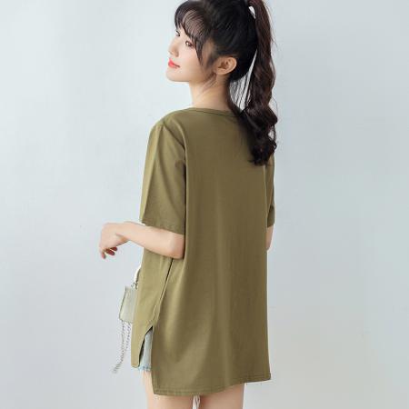 BY15381# 索罗娜精梳棉短袖t恤女夏纯色短款新款V领上衣大码女装服裝批發女裝批發服飾貨源