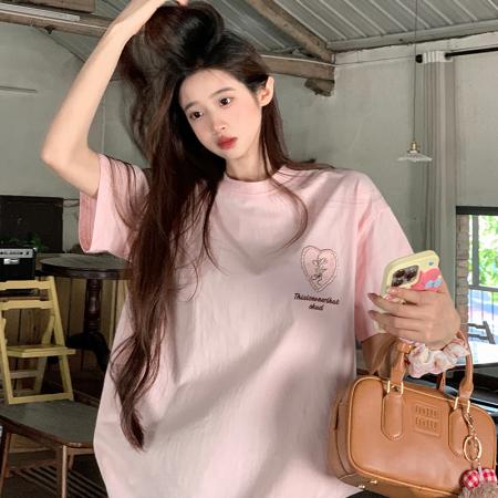 BY15382# 超爽棉夏季韩版圆领落肩印花卷袖短袖T恤上衣女服裝批發女裝批發服飾貨源