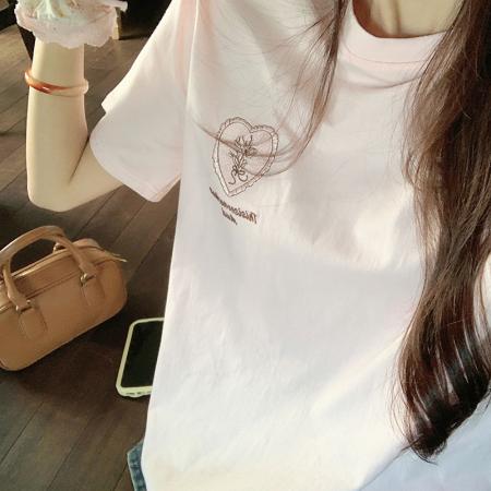 BY15382# 超爽棉夏季韩版圆领落肩印花卷袖短袖T恤上衣女服裝批發女裝批發服飾貨源