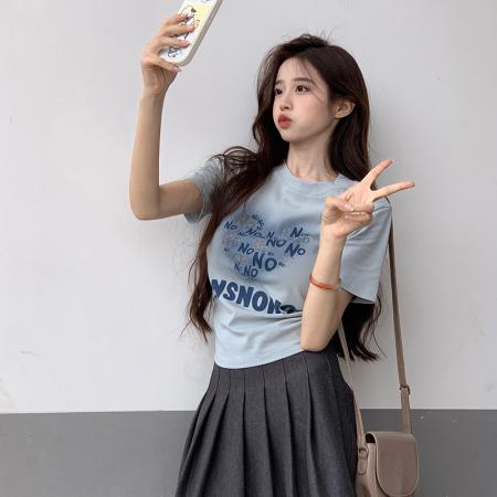 BY15384# 短袖t恤夏潮刺绣正肩修身短款圆领上衣女装服裝批發女裝批發服飾貨源