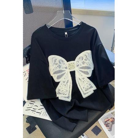 BY15386# 短袖t恤女夏韩版刺绣花潮圆领上衣大码女装服裝批發女裝批發服飾貨源