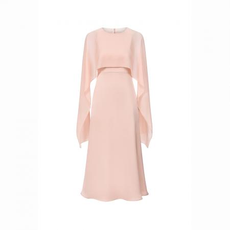 BY15395# 春夏新款设计感粉色无袖缎面飘带连衣裙收腰显瘦高长裙女服裝批發女裝批發服飾貨源