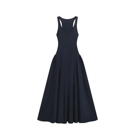 BY15396# 春夏新款露背镂空气质修身收腰大摆长裙工字背心连衣裙女服裝批發女裝批發服飾貨源