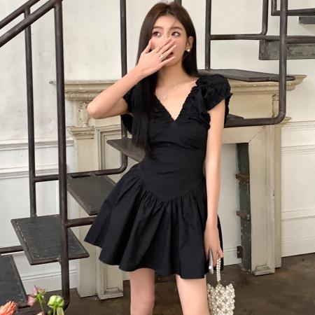 BY15400# 春夏新款设计感法式连衣裙女褶皱收腰显瘦甜美仙女公主裙服裝批發女裝批發服飾貨源