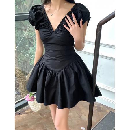 BY15400# 春夏新款设计感法式连衣裙女褶皱收腰显瘦甜美仙女公主裙服裝批發女裝批發服飾貨源