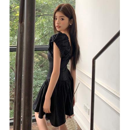 BY15400# 春夏新款设计感法式连衣裙女褶皱收腰显瘦甜美仙女公主裙服裝批發女裝批發服飾貨源