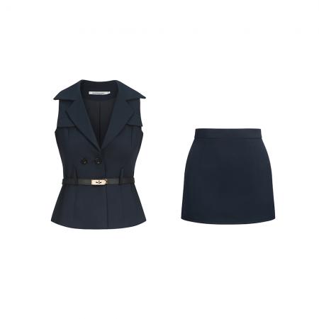 BY15408# 春夏新款修身西装无袖马甲背心半身裙显瘦短裙两件套装女服裝批發女裝批發服飾貨源