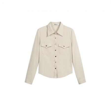 BY15409# 春装新款衬衣老钱风口袋长袖衬衫女休闲舒适设计感上衣服裝批發女裝批發服飾貨源