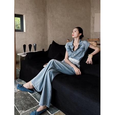 BY15416# 早春超火大方得体气质轻奢高级感御姐风气场强大蓝色牛仔连体裤女 服裝批發女裝批發服飾貨源