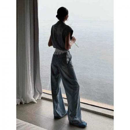 BY15416# 早春超火大方得体气质轻奢高级感御姐风气场强大蓝色牛仔连体裤女 服裝批發女裝批發服飾貨源