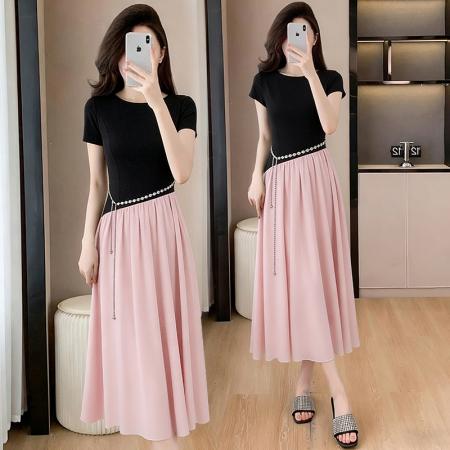 BY15418# 夏季新款法式气质高级甜美千金遮肚显瘦胖MM中长款连衣裙女 服裝批發女裝批發服飾貨源