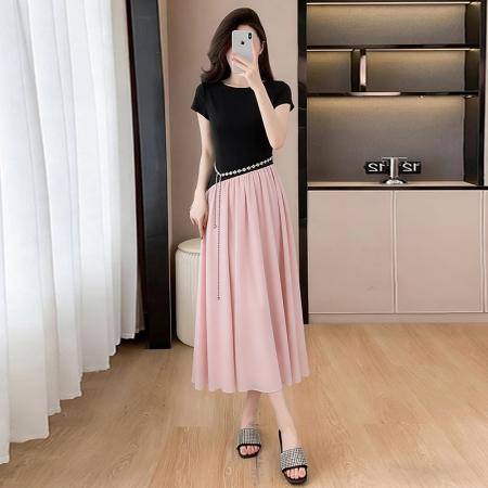 BY15418# 夏季新款法式气质高级甜美千金遮肚显瘦胖MM中长款连衣裙女 服裝批發女裝批發服飾貨源