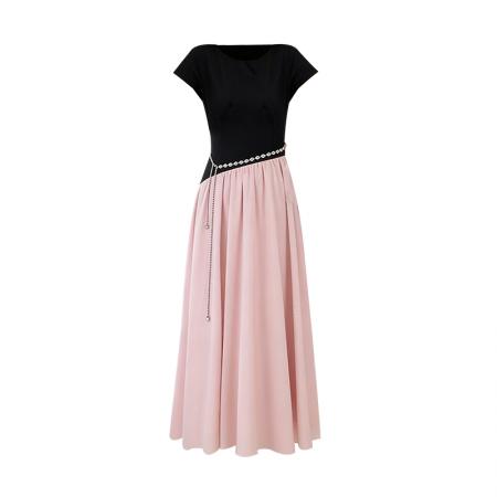 BY15418# 夏季新款法式气质高级甜美千金遮肚显瘦胖MM中长款连衣裙女 服裝批發女裝批發服飾貨源