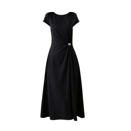 BY15419# 夏季新款高级感黑色胖MM气质显瘦遮肚简单大方中长款连衣裙女 服裝批發女裝批發服飾貨源