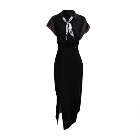 BY15421# 夏季新款赫本风高端气质时尚遮肚显瘦洋气减龄中长款连衣裙女 服裝批發女裝批發服飾貨源