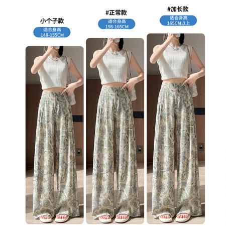 BY15422# 复古扎染棉麻阔腿裤女夏季新款冰丝印花休闲裤高腰宽松垂感直筒裤 服裝批發女裝批發服飾貨源