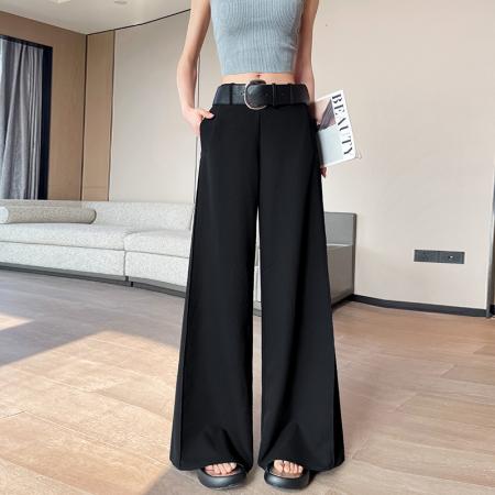 BY15423# 高腰西装阔腿裤女夏季新款高级感宽松垂感直筒裤配腰带时尚休闲裤 服裝批發女裝批發服飾貨源