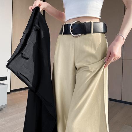 BY15423# 高腰西装阔腿裤女夏季新款高级感宽松垂感直筒裤配腰带时尚休闲裤 服裝批發女裝批發服飾貨源
