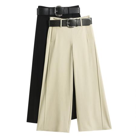 BY15423# 高腰西装阔腿裤女夏季新款高级感宽松垂感直筒裤配腰带时尚休闲裤 服裝批發女裝批發服飾貨源