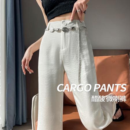 BY15424# 冰丝醋酸微喇裤女夏季薄款缎面垂感空气裤休闲显瘦喇叭拖地裤 服裝批發女裝批發服飾貨源