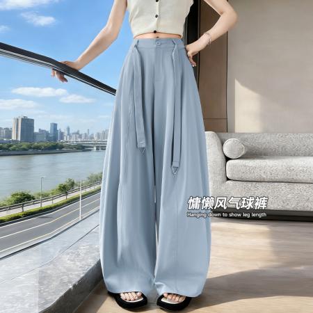 BY15425# 韩系慵懒风气球裤女夏新款高腰宽松休闲弯刀裤冰丝薄款阔腿裤 服裝批發女裝批發服飾貨源