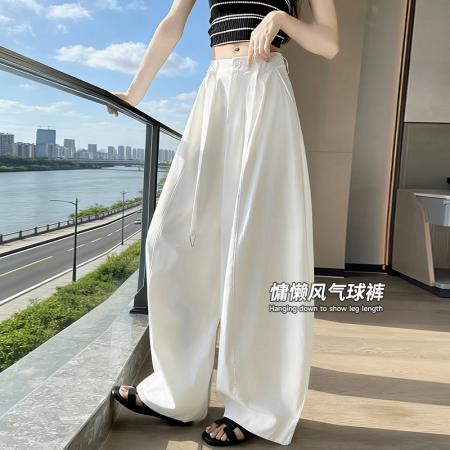 BY15425# 韩系慵懒风气球裤女夏新款高腰宽松休闲弯刀裤冰丝薄款阔腿裤 服裝批發女裝批發服飾貨源
