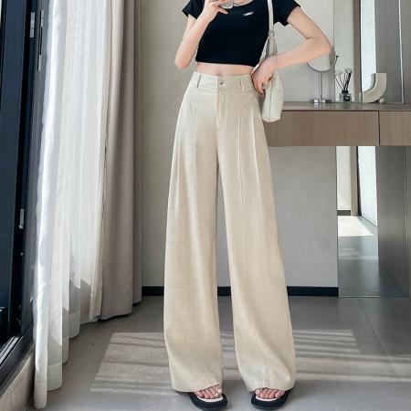 BY15427# 休闲阔腿裤女夏季新款宽松高腰显瘦直筒裤轻奢垂感棉麻裤子 服裝批發女裝批發服飾貨源