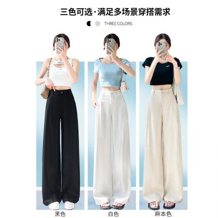 BY15427# 休闲阔腿裤女夏季新款宽松高腰显瘦直筒裤轻奢垂感棉麻裤子 服裝批發女裝批發服飾貨源